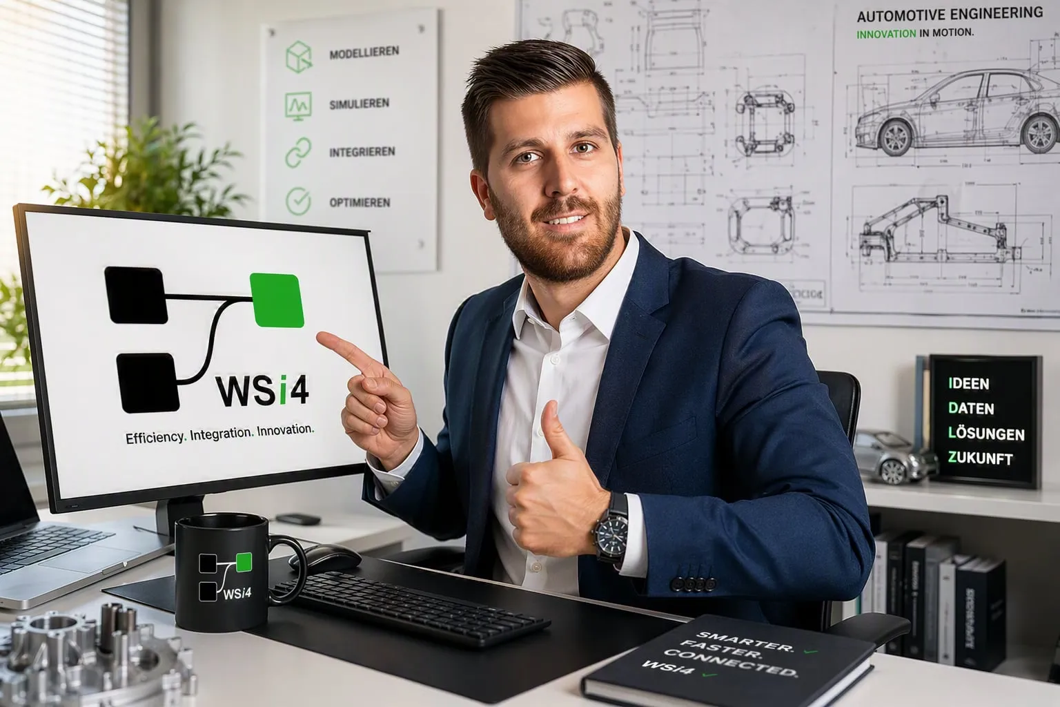 Jakob Koller at his desk, pointing at WSi on screen