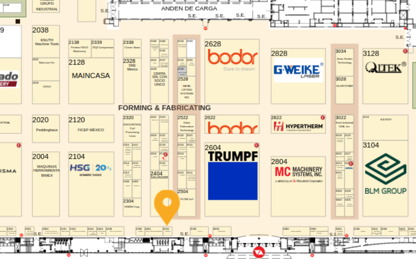 Plano de FABTECH Mexico 2026 con el stand de WSi marcado